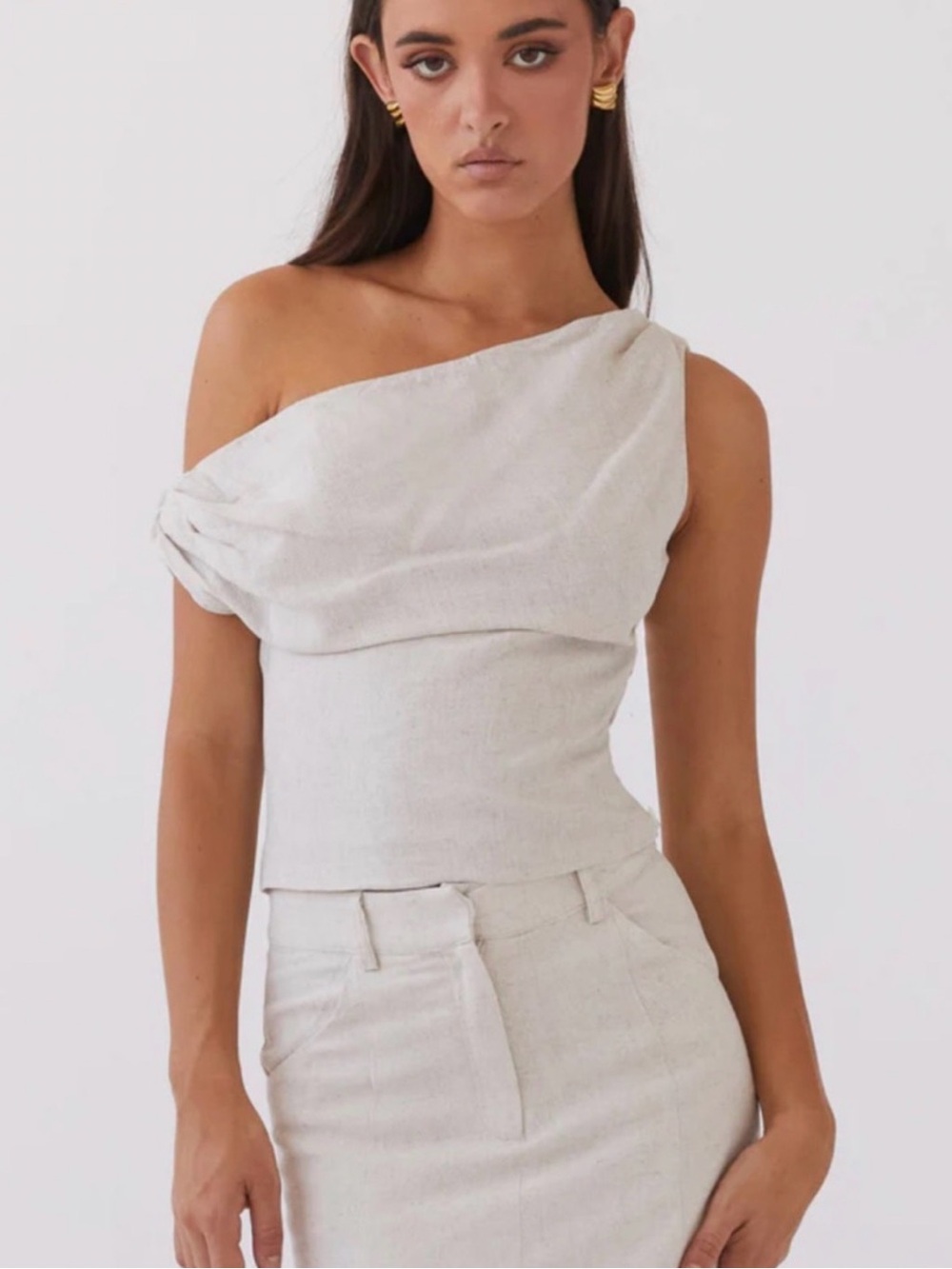Peppermayo One-Shoulder Draped Camisole in Oatmeal
